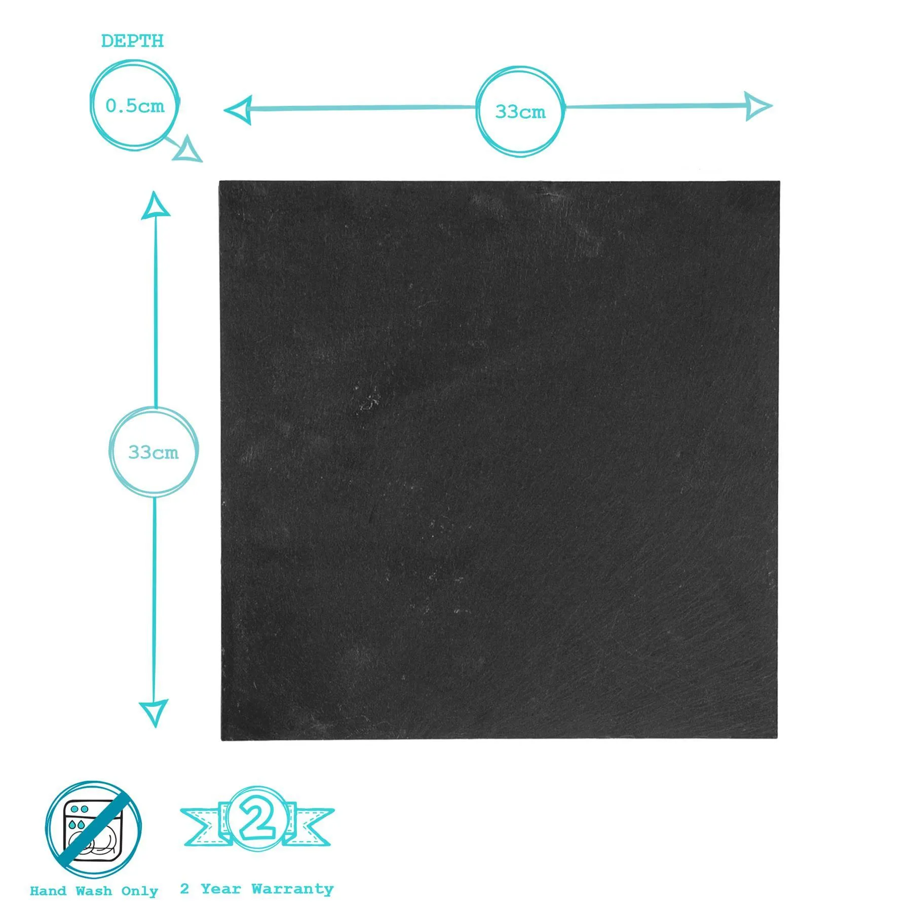 33cm Black Square Linea Slate Placemats - Pack of Six - By Argon Tableware