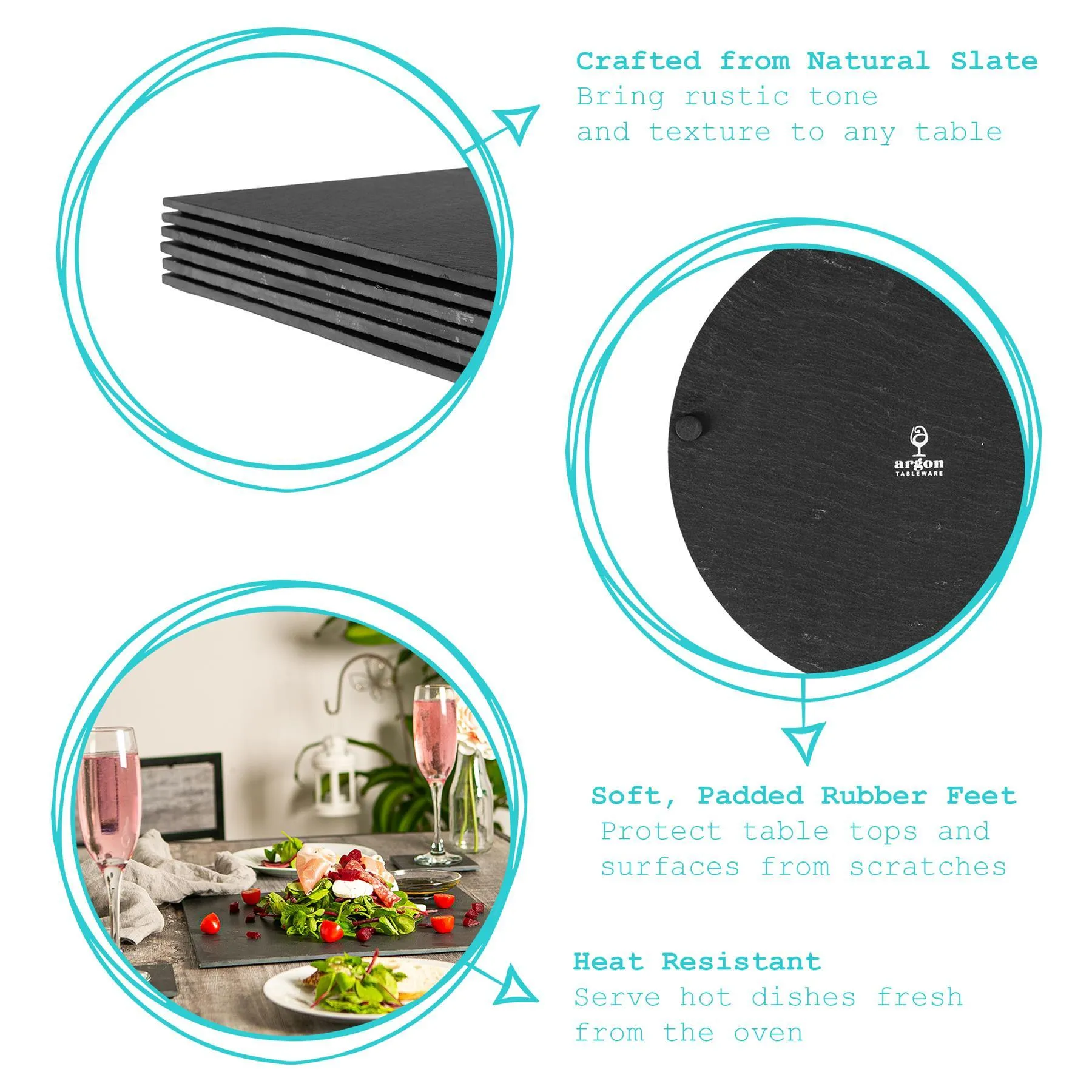 33cm Black Square Linea Slate Placemats - Pack of Six - By Argon Tableware