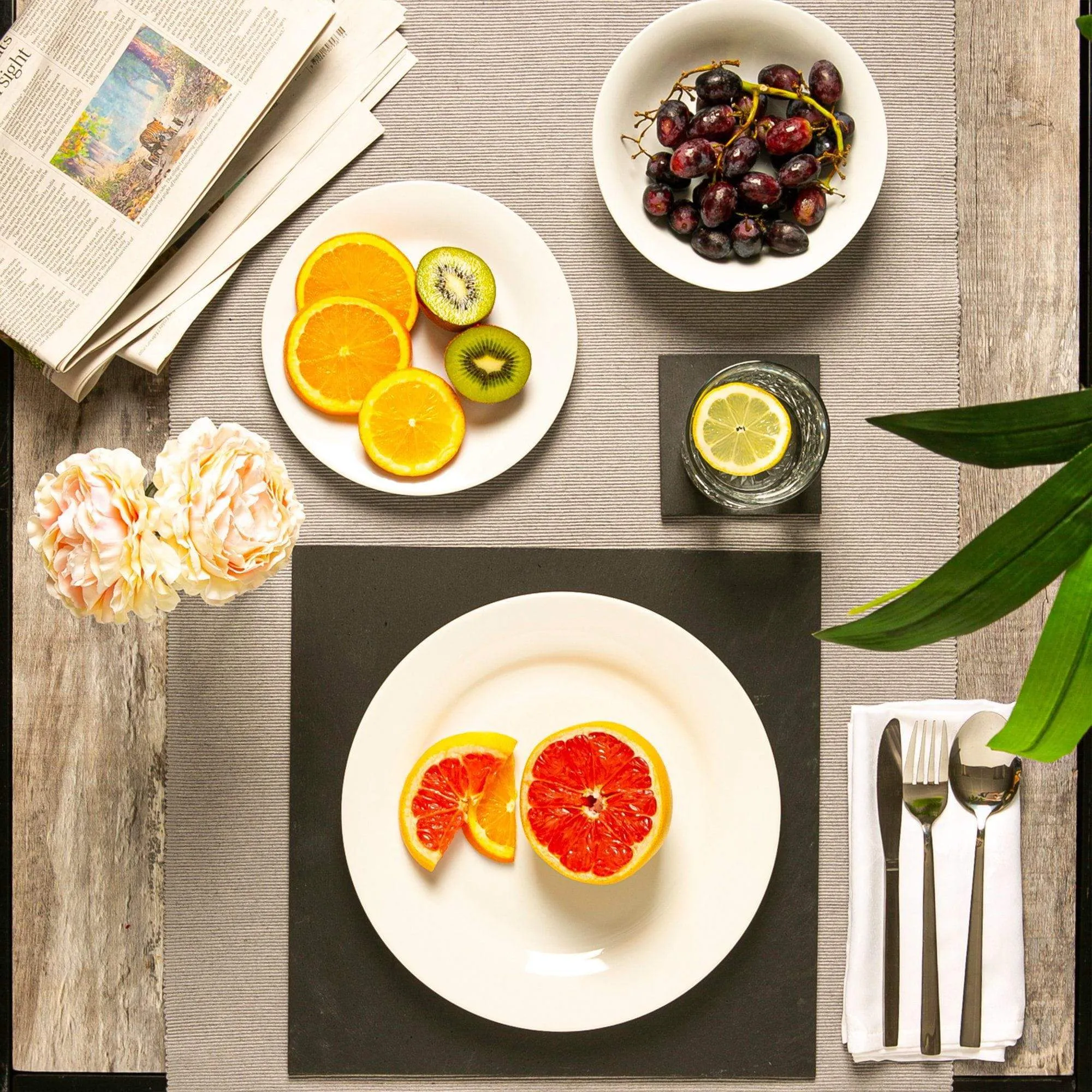 33cm Black Square Linea Slate Placemats - Pack of Six - By Argon Tableware