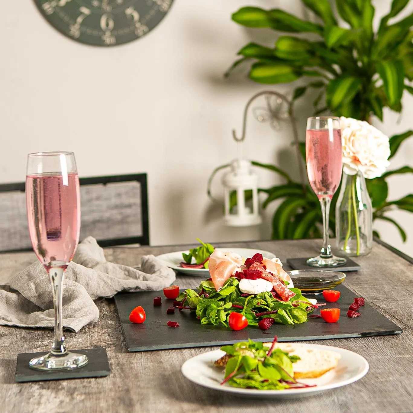 33cm Black Square Linea Slate Placemats - Pack of Six - By Argon Tableware