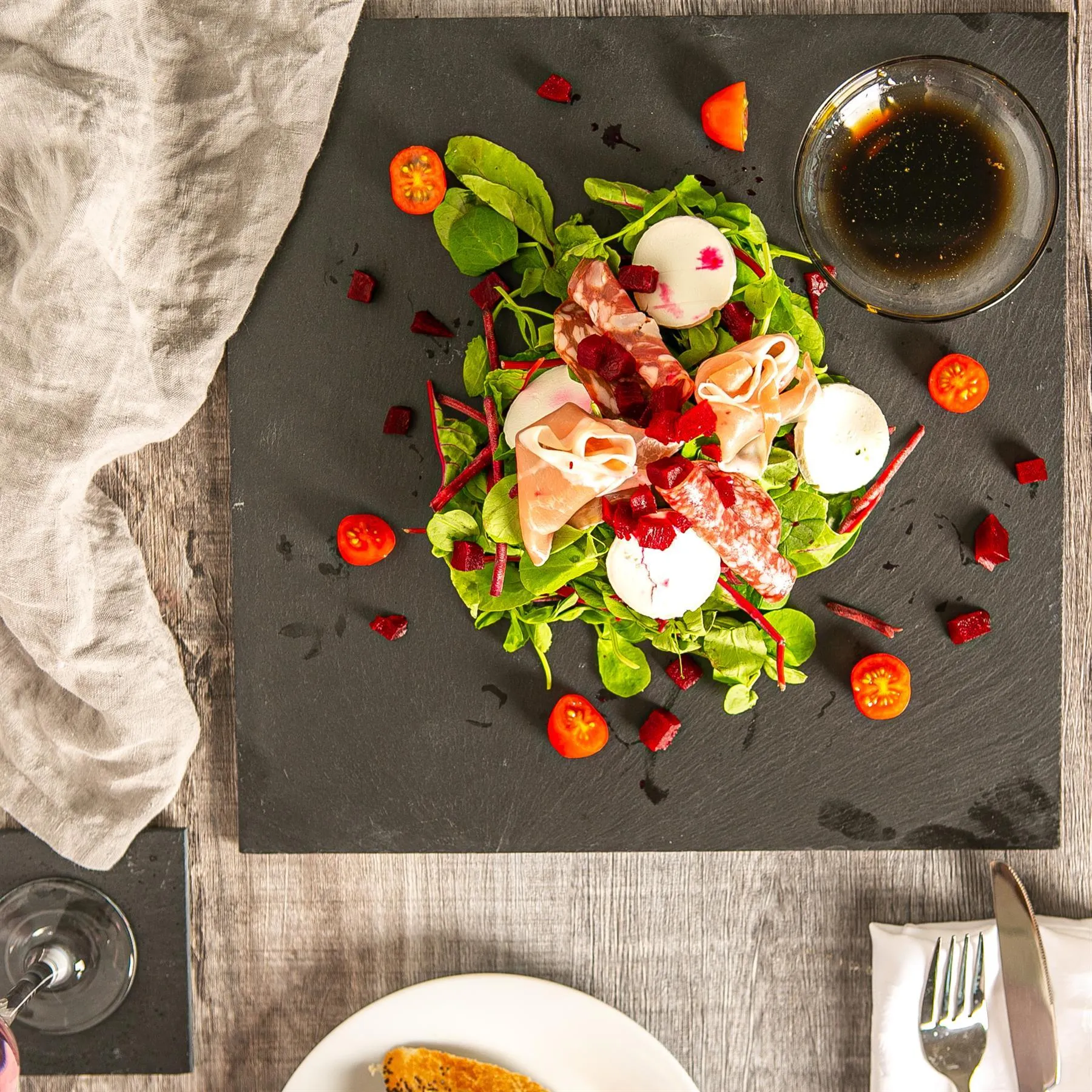 33cm Black Square Linea Slate Placemats - Pack of Six - By Argon Tableware