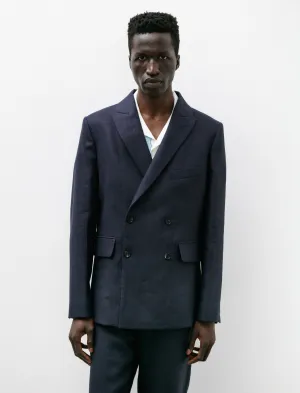 Linen Double Breasted Suit Jacket Navy
