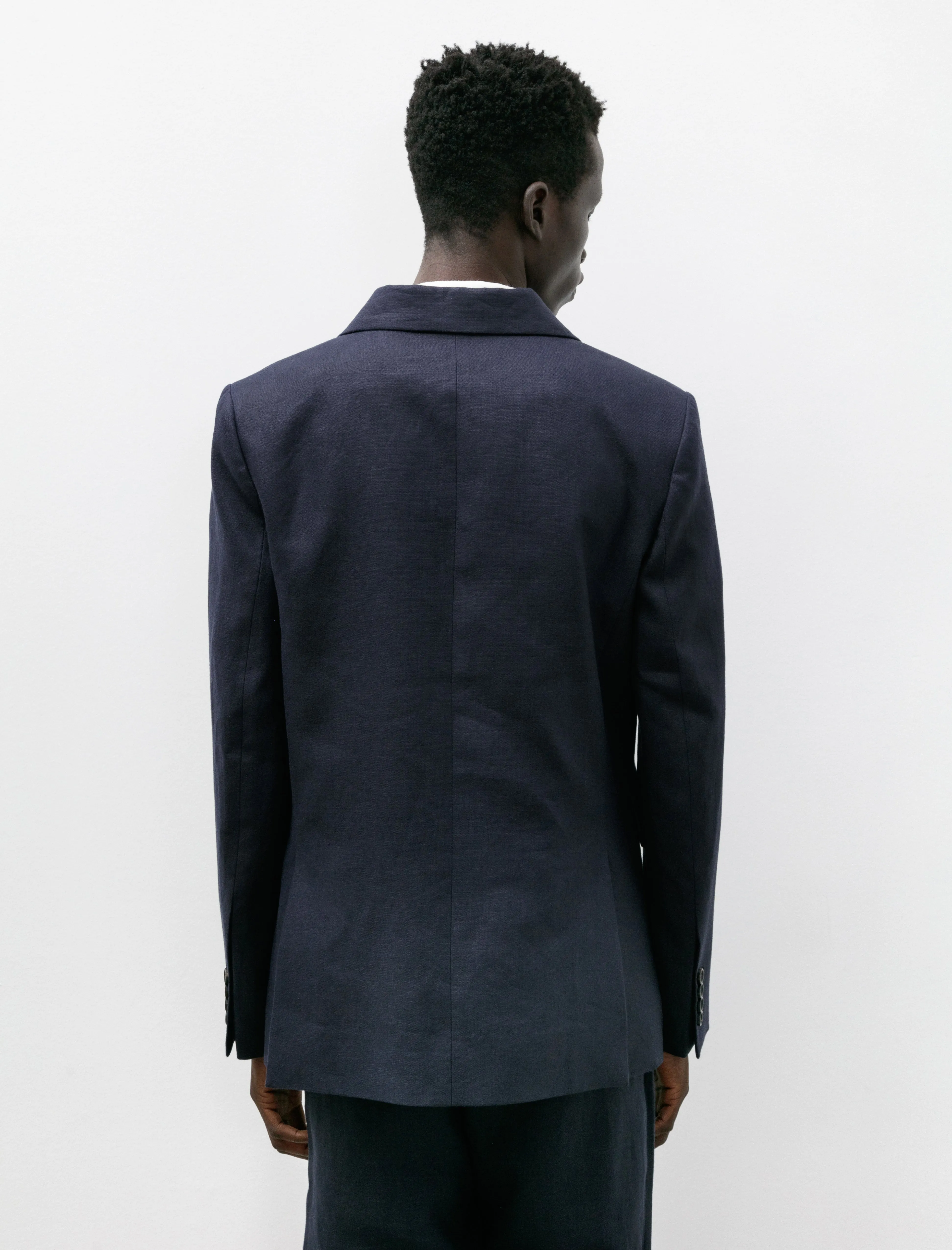 Linen Double Breasted Suit Jacket Navy