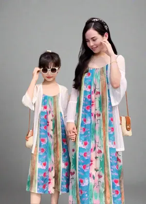 Matching Mommy & Me Colorful Watercolor Maxi Dresses  Sleeveless Summer Dress Set
