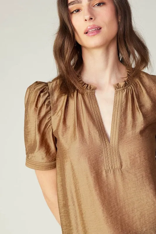 Split Neck Blouse with Ruffle Detail