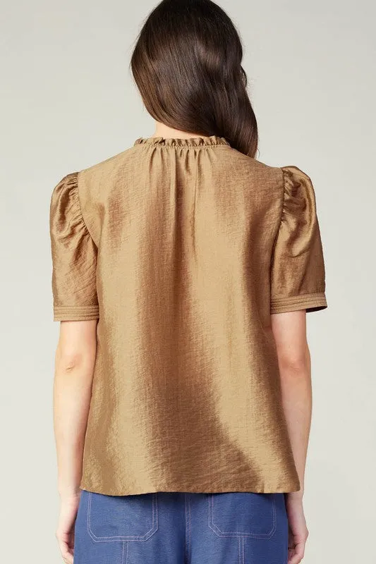 Split Neck Blouse with Ruffle Detail