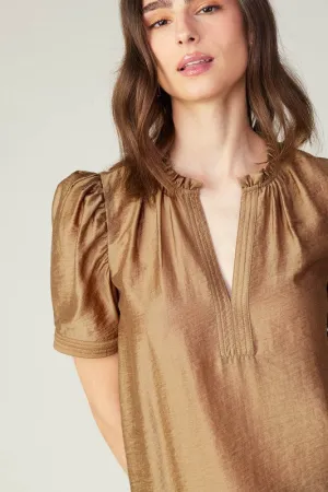 Split Neck Blouse with Ruffle Detail