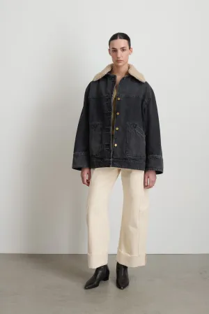 Stadium Jacket Stil Black / Oatmeal Sherpa Collar